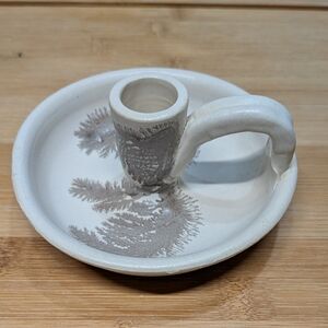 Vintage 1980s Studio Pottery Candle Stick Holder w/ Handle, Hand Thrown, Signed